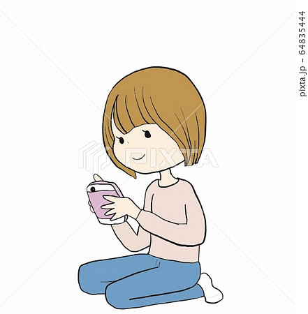 スマホいじってる女の子のイラスト素材