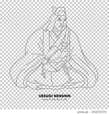 上杉謙信（1530 – 1578）　歴史上の人物　線画イラスト 64835474