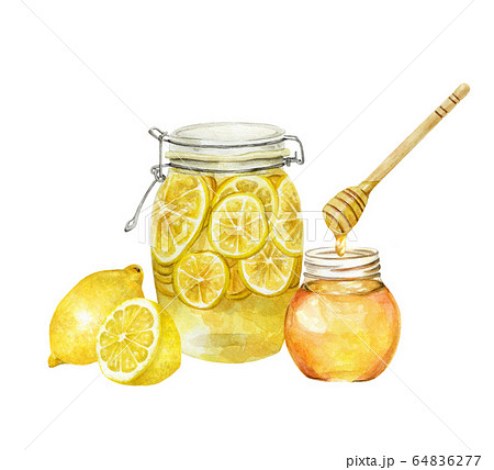 蜂蜜 レモン ハニ ディッパー 水彩イラストのイラスト素材 64836277 Pixta