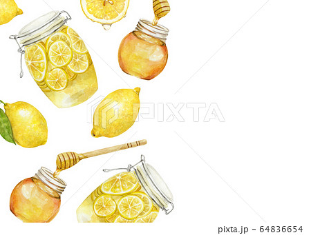 蜂蜜 レモン はちみつ漬け 余白 水彩イラストのイラスト素材