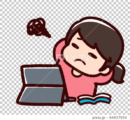Girl learning with a tablet gets tired 64837054