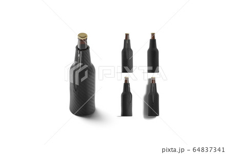 Blank black collapsible beer bottle koozie mock up, different views 64837341