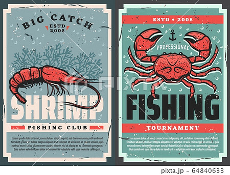 Retro posters, seafood shrimps and crab fishing Retro posters, seafood shrimps and crab fishing 64840633