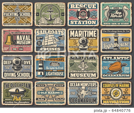 Naval ship museum, marine seafaring retro posters 64840776