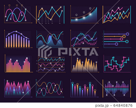 Line charts curves. Vector growth business graphic info vertical columns data model vector infographic elements 64840876