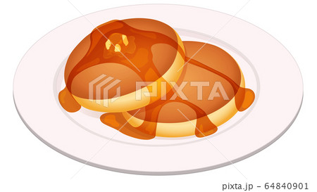 アイソメトリック ホットケーキ パンケーキ メープルシロップ お皿 イラストのイラスト素材