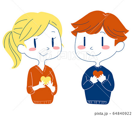 ハートを抱いた男の子と女の子 ハートを抱いた男の子と女の子 64840922