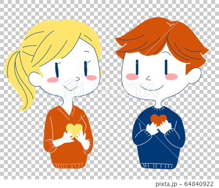 ハートを抱いた男の子と女の子 ハートを抱いた男の子と女の子 64840922