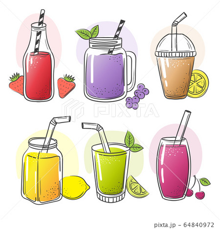 Smoothie hand drawn. Summer cold fruits drinks... - Stock Illustration  [64840972] - PIXTA