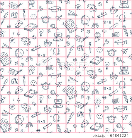 Vector seamless pattern with education back to school icons. Doodle student background. 64841224