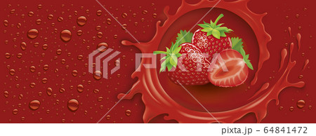 dark red splash with many drops and strawberry	 64841472