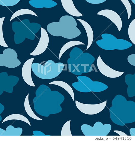 Cloudy night sky seamless pattern with moon, vector background. 64841510