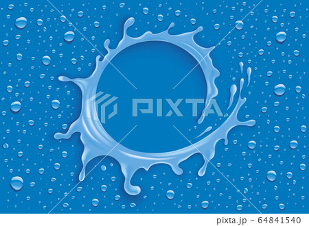blue water splash with many drops and place for text	 64841540
