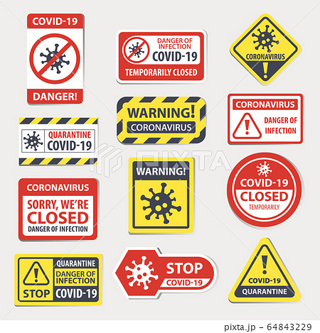 Coronavirus warning, quarantine attention signs, vector illustration 64843229