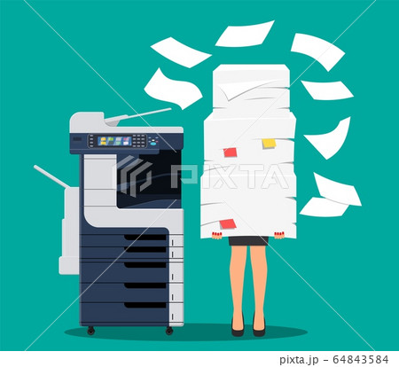 Businesswoman in pile of papers. Businesswoman in pile of papers. 64843584