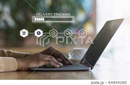 Delivery Tracking. Black Female Checking Shipping Information Of Her Order On Laptop 64844260