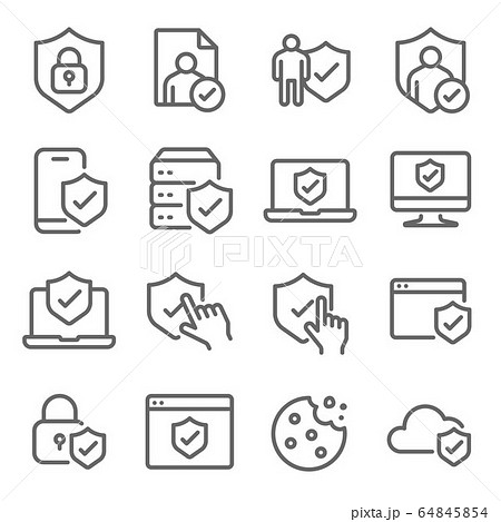Privacy symbol icon set vector illustration. Contains such icon as Cookie, website, browser, mobile, database, Cloud and more. Expanded Stroke 64845854