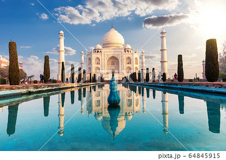 Taj Mahal and its reflection, famous view of Taj Mahal and its reflection, famous view of 64845915