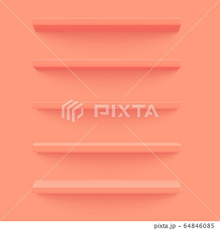 Pink 3d shelf on the wall. Wooden horizontal realistic empty shelf.Vector illustration Pink 3d shelf on the wall. Wooden horizontal realistic empty shelf.Vector illustration 64846085