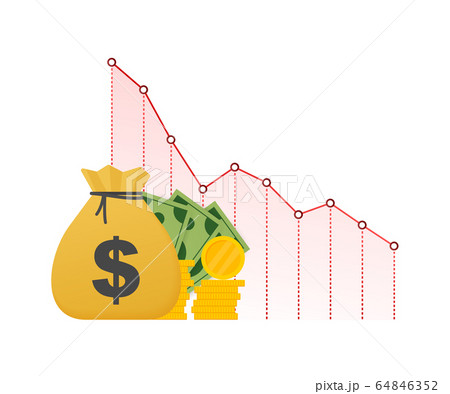 Money loss. Cash with down arrow stocks graph, 64846352