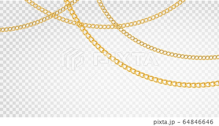 Golden chain. Luxury chains different shapes, realistic gold links jewelry, metal golden elements repeating pattern, vector set 64846646