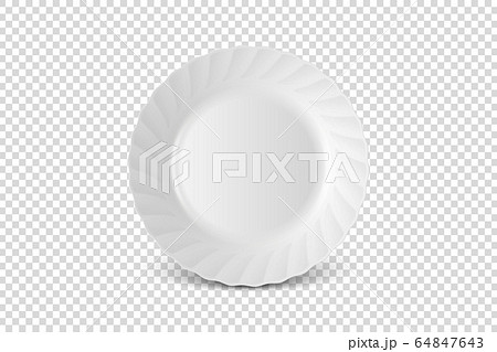Vector 3d Realistic White Porcelain, Plastic or Paper Disposable Food Dish Plate Icon Closeup Isolated. Front View. Design template, Mock up for Graphics, Branding Identity, Printing, etc 64847643