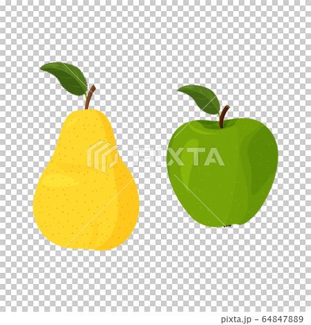 Fresh yellow pear and green apple with green... - Stock Illustration ...