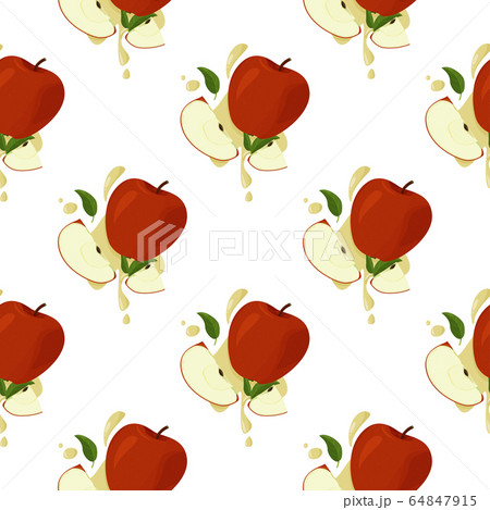 Fresh red apples seamless vector patter. Summer bright fruit background. 64847915