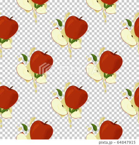 Fresh red apples seamless vector patter. Summer bright fruit background. 64847915