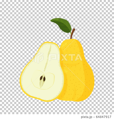 Fresh yellow pear with green leaf. Pear fruit... - Stock Illustration ...