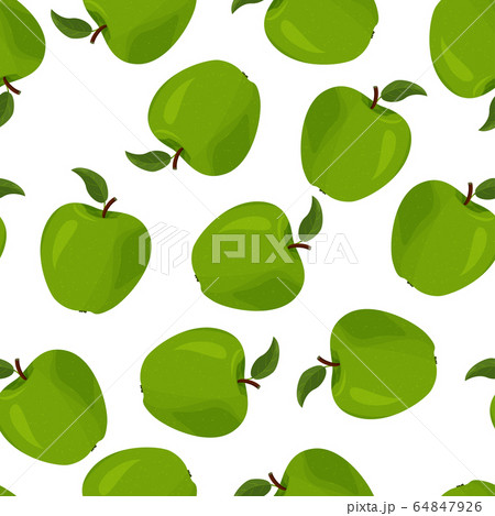 Fresh green apples seamless vector patter. Summer bright fruit background. 64847926