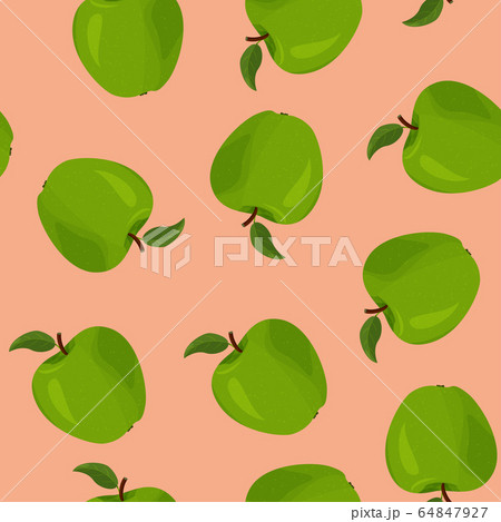 Fresh green apples seamless vector patter. Summer bright fruit background. 64847927