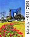 お台場、シンボルプロムナード公園のチューリップの花とホテル（3月）東京都江東区 64847936