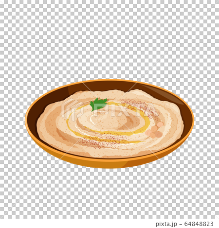 National dish of Jewish cuisine Hummus in ceramic bowl.  64848823