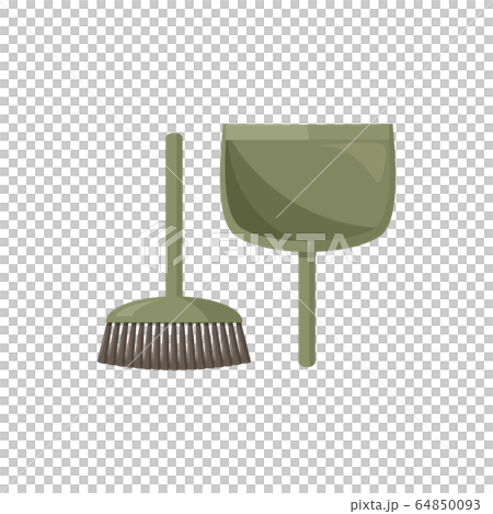 Green broom and dustpan isolated on white background. Simple vector set. Green broom and dustpan isolated on white background. Simple vector set. 64850093