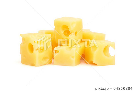 Many pieceses of cheese on white 64850884