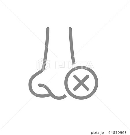 Human nose with cross checkmark line icon. Disease of paranasal sinuses, olfactory system symbol Human nose with cross checkmark line icon. Disease of paranasal sinuses, olfactory system symbol 64850963