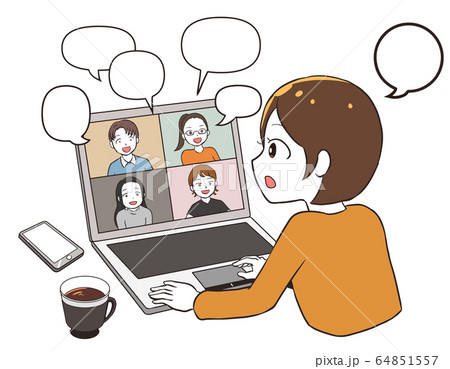 リモートワークで意見交換 吹き出し空欄 のイラスト素材 リモートワークで意見交換 吹き出し空欄 のイラスト素材