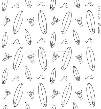 Vector seamless pattern of doodle sketch surf wave 64851742