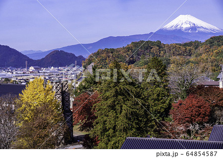 （静岡県）W世界遺産　茶畑越しに、韮山反射炉と富士山 64854587