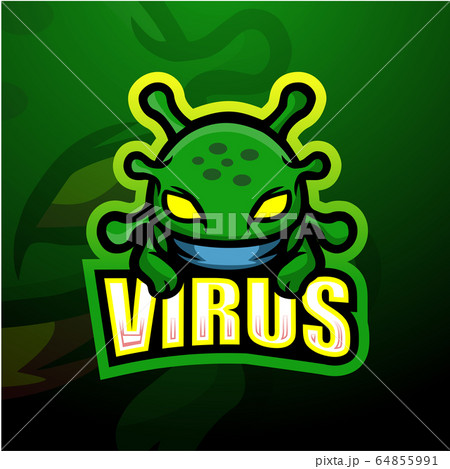 Green virus mascot esport logo design	 64855991