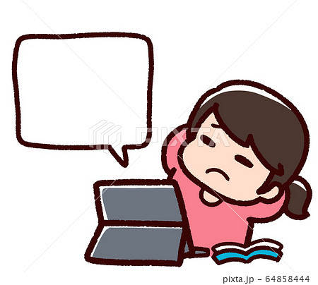 タブレットで学習する女の子 吹き出し 飽きる タブレットで学習する女の子 吹き出し 飽きる 64858444