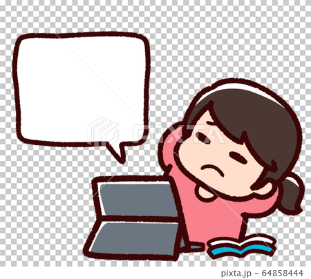 タブレットで学習する女の子 吹き出し 飽きる タブレットで学習する女の子 吹き出し 飽きる 64858444