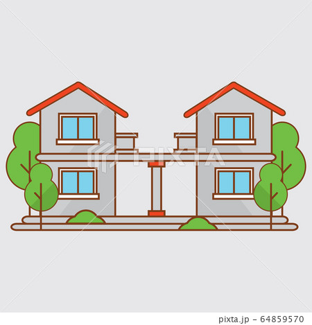 Flat House Apartment with Town Landscape Vector Illustration 64859570