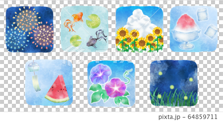 Summer tradition icon set watercolor style square Summer tradition icon set watercolor style square 64859711