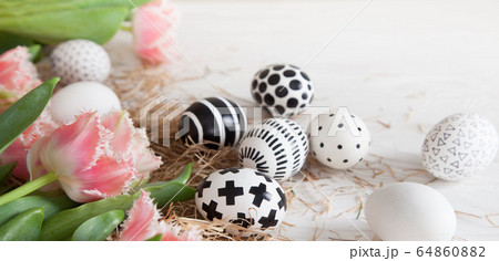 Beautiful golden black-white modern easter eggs 64860882