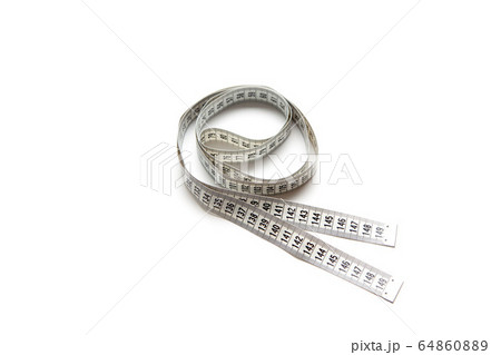 The figure is loop of a centimeter tape. Isolate measuring tape on a white background. 64860889