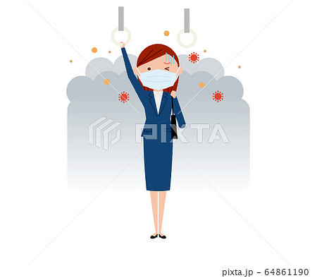 満員電車　ウイルス　女　全身　イラスト 64861190
