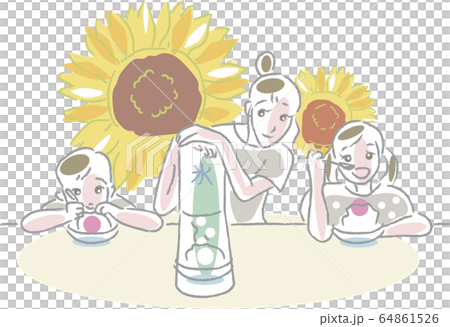 かき氷を作って楽しむ親子の夏のイメージ かき氷を作って楽しむ親子の夏のイメージ 64861526