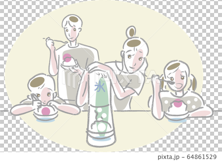 かき氷を作って楽しむ家族 かき氷を作って楽しむ家族 64861529